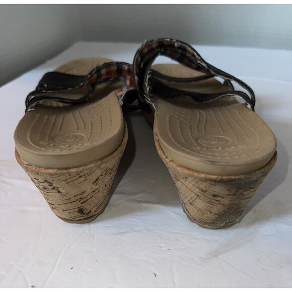 Crocs Sandals Womens size 10 Leigh Wedge Strappy Black Leather Cork open toe - Picture 5 of 9